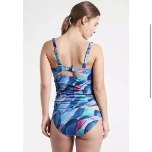 Athleta Square Neck Bra Cup Underwire Malibu Palm Print Tankini TOP 32D/… - Picture 2 of 14